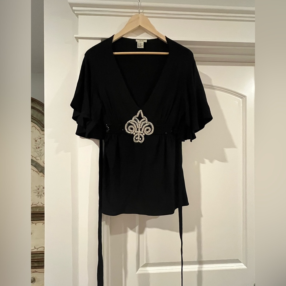 Cache Elegant Black Top with Embellished Detail